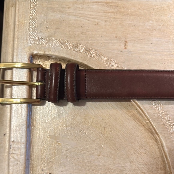 Allen Edmonds Brown Leather Belt with Gold-Toned Buckle